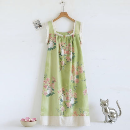 Nuisette sans manches à imprimé floral et chat Ownkoti - image 1