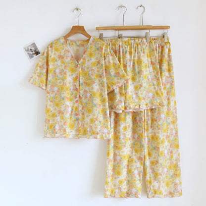 Ensemble de vêtements d'intérieur 3 pièces en coton rose jaune Ownkoti - Jaune - XL - image 0