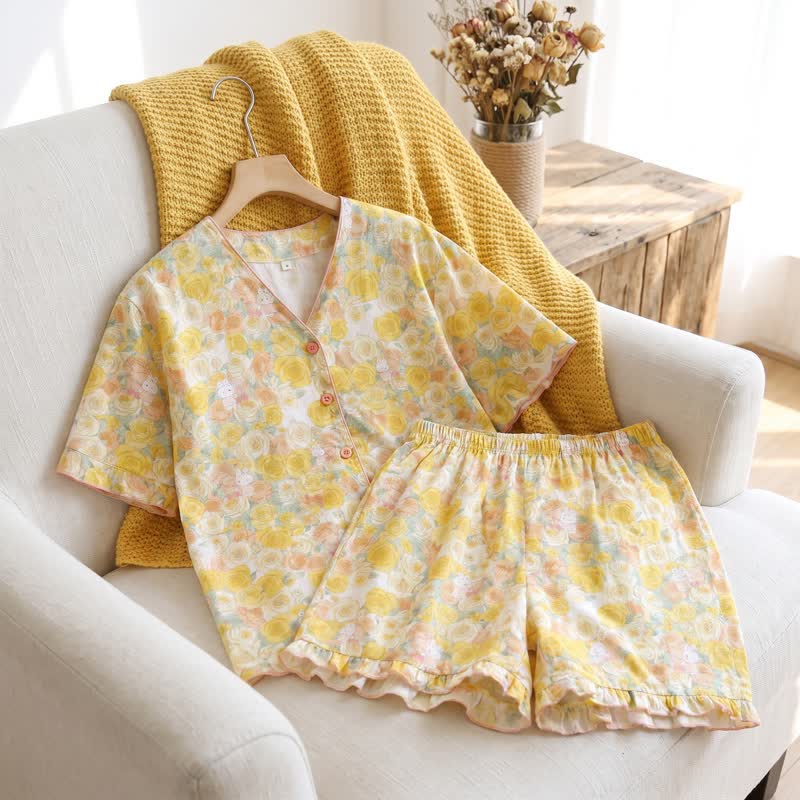 Ensemble de vêtements d'intérieur 3 pièces en coton rose jaune Ownkoti - image 3