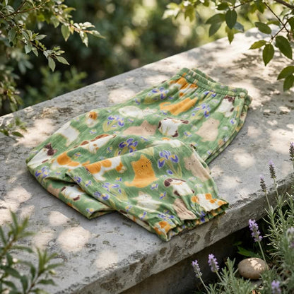 Pantalon de détente harem à imprimé chat vert Ownkoti - image 1