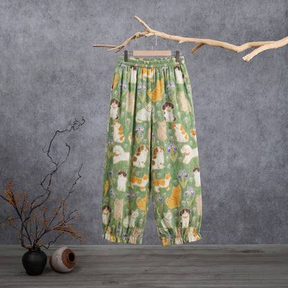 Pantalon de détente harem à imprimé chat vert Ownkoti - Vert - XL - image 0