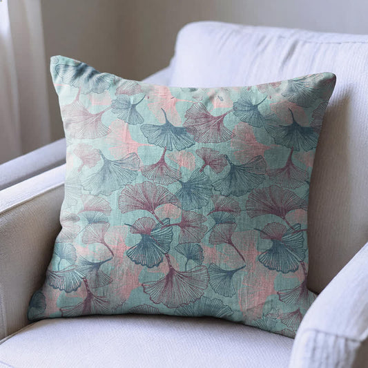 Housse de coussin Ownkoti Vintage Ginkgo Leaf - Bleu - 18" × 18" - Avec insert - image 0