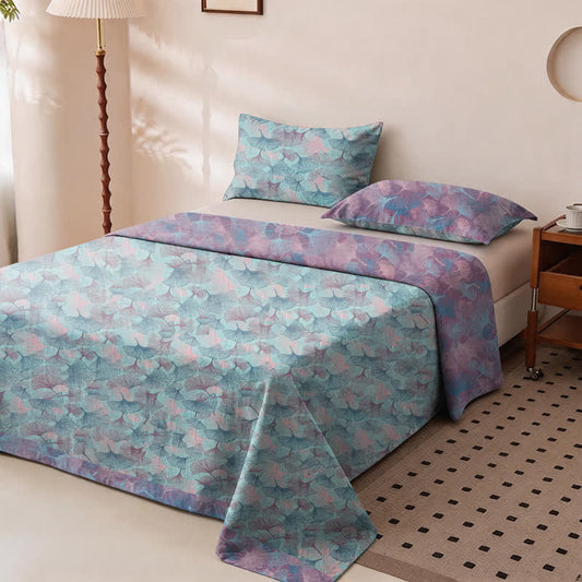 Parure de lit en coton Ownkoti à motif feuilles de ginkgo vintage discret - Bleu - 2 taies d'oreiller - 40" x 20" - image 0