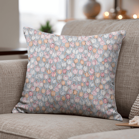 Housse de coussin décorative Ownkoti Vintage Tulip Floral - Bleu - 18 po x 18 po - Avec insert - image 0