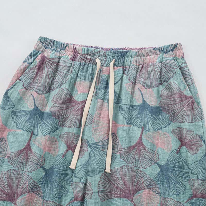 Pantalon de détente en coton à motif de ginkgo vintage Ownkoti - image 2