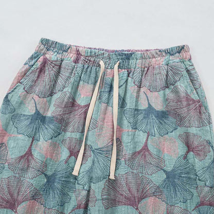 Pantalon de détente en coton à motif de ginkgo vintage Ownkoti - image 2
