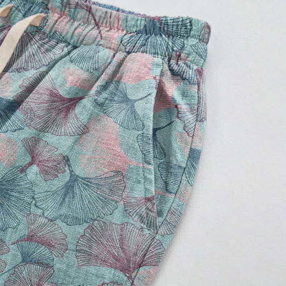 Pantalon de détente en coton à motif de ginkgo vintage Ownkoti - image 4