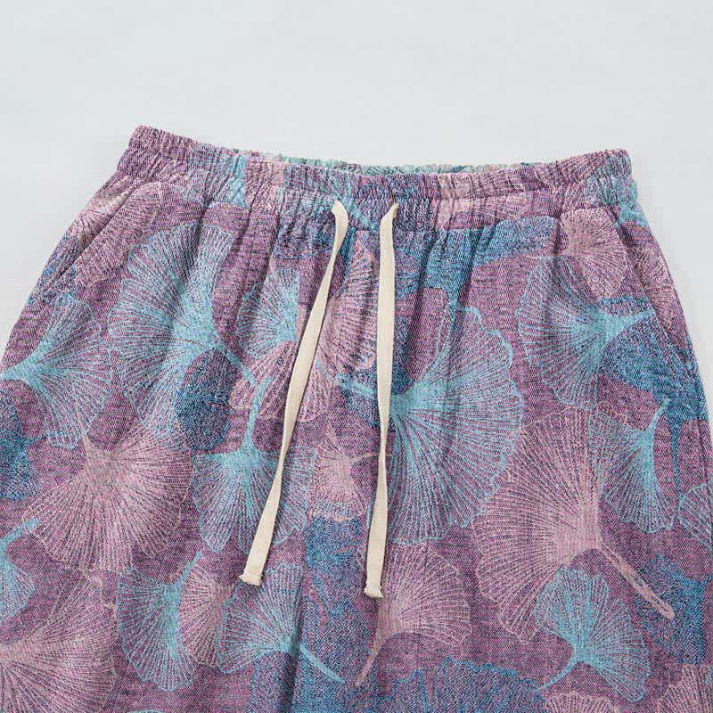 Pantalon de détente en coton à motif de ginkgo vintage Ownkoti - image 7