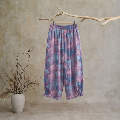 Pantalon de détente en coton à motif de ginkgo vintage Ownkoti - image 6