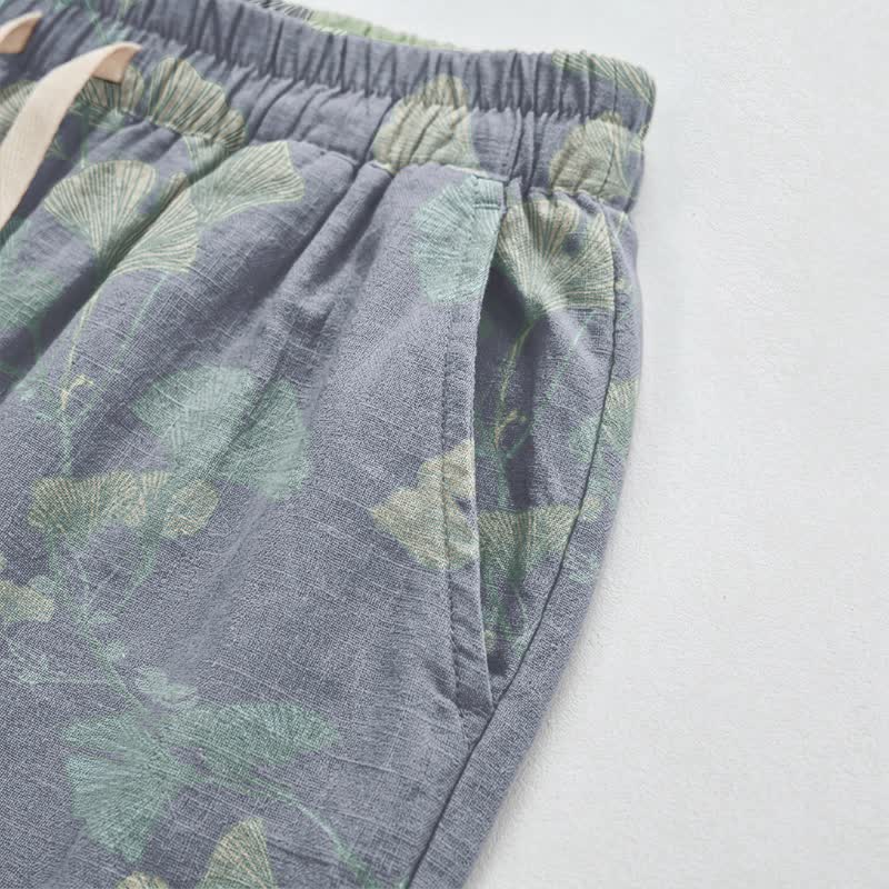 Pantalon de détente en coton Ownkoti rétro à motif botanique de feuille de ginkgo - image 4