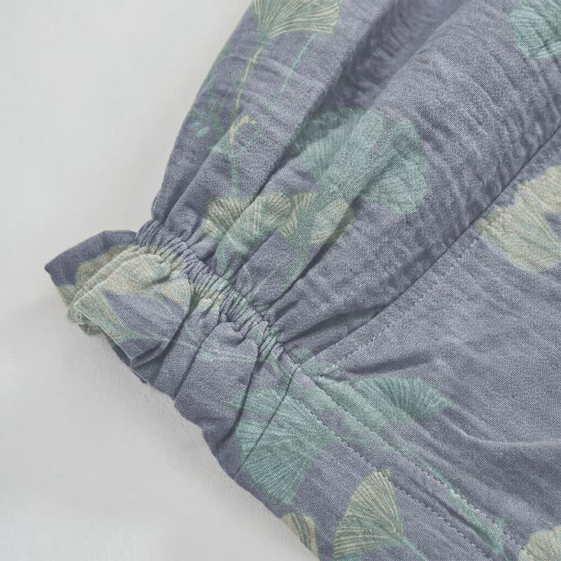 Pantalon de détente en coton Ownkoti rétro à motif botanique de feuille de ginkgo - image 3