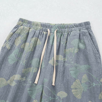 Pantalon de détente en coton Ownkoti rétro à motif botanique de feuille de ginkgo - image 2