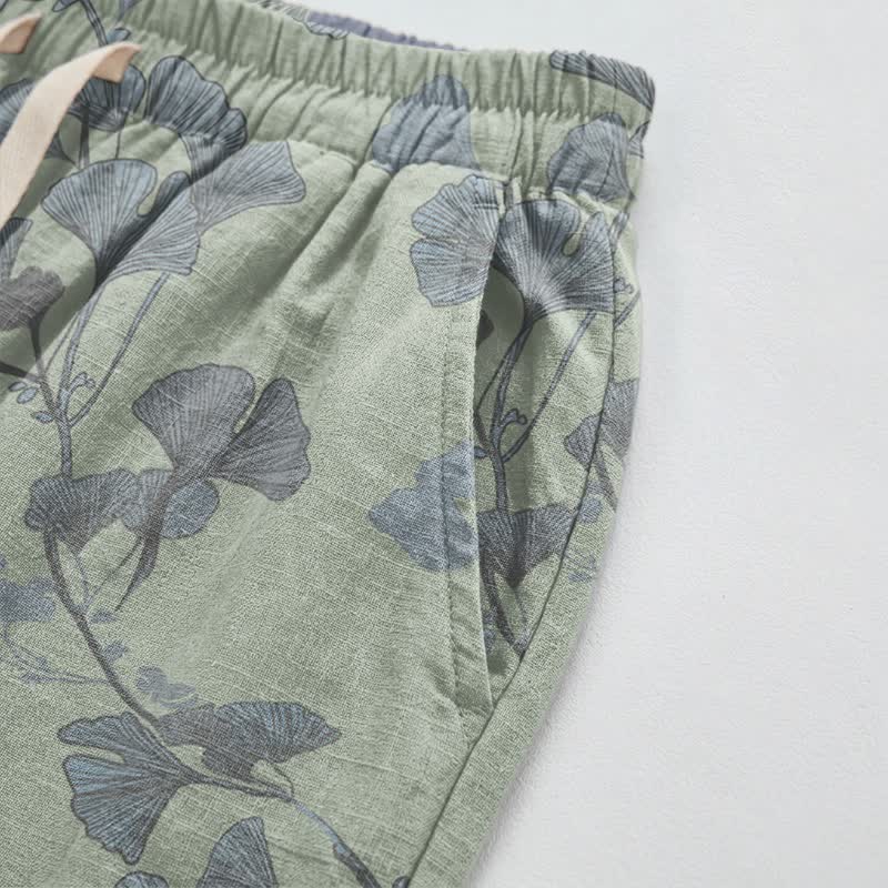 Pantalon de détente en coton Ownkoti rétro à motif botanique de feuille de ginkgo - image 9