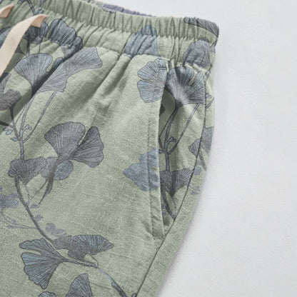 Pantalon de détente en coton Ownkoti rétro à motif botanique de feuille de ginkgo - image 9