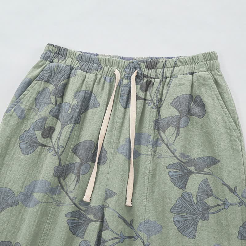 Pantalon de détente en coton Ownkoti rétro à motif botanique de feuille de ginkgo - image 7