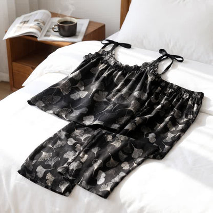 Ensemble de détente Ownkoti Vintage Ginkgo Leaf Cotton Cami Loungewear Set - image 2