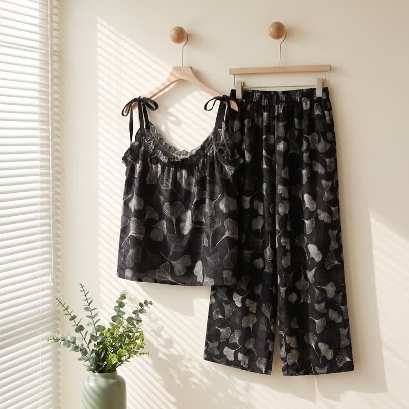 Ensemble de détente Ownkoti Vintage Ginkgo Leaf Cotton Cami Loungewear Set - image 1