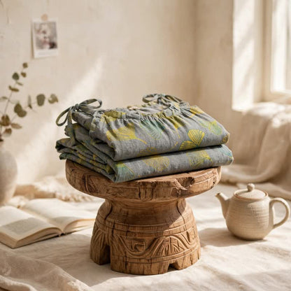 Ensemble de détente Ownkoti rétro botanique à motif de feuilles de ginkgo en coton, débardeur et camisole - image 10