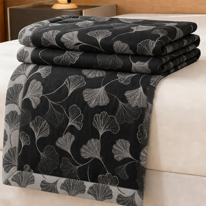 Ensemble de literie réversible en coton Ownkoti Vintage à motif feuille de ginkgo noire - image 6