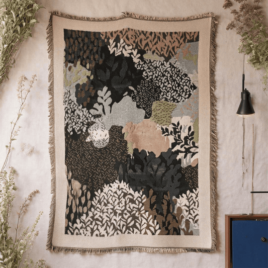 Couverture Ownkoti à motif abstrait de feuillage de forêt - 71" x 51" - image 0