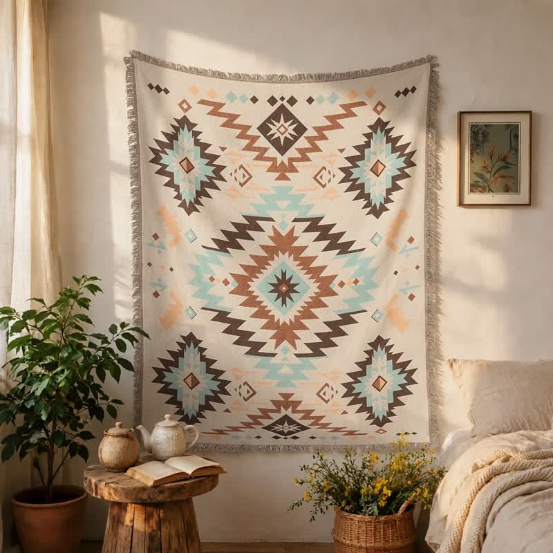 Jeté décoratif à pompons géométriques bohèmes du sud-ouest d'Ownkoti - image 2