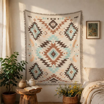 Jeté décoratif à pompons géométriques bohèmes du sud-ouest d'Ownkoti - image 2
