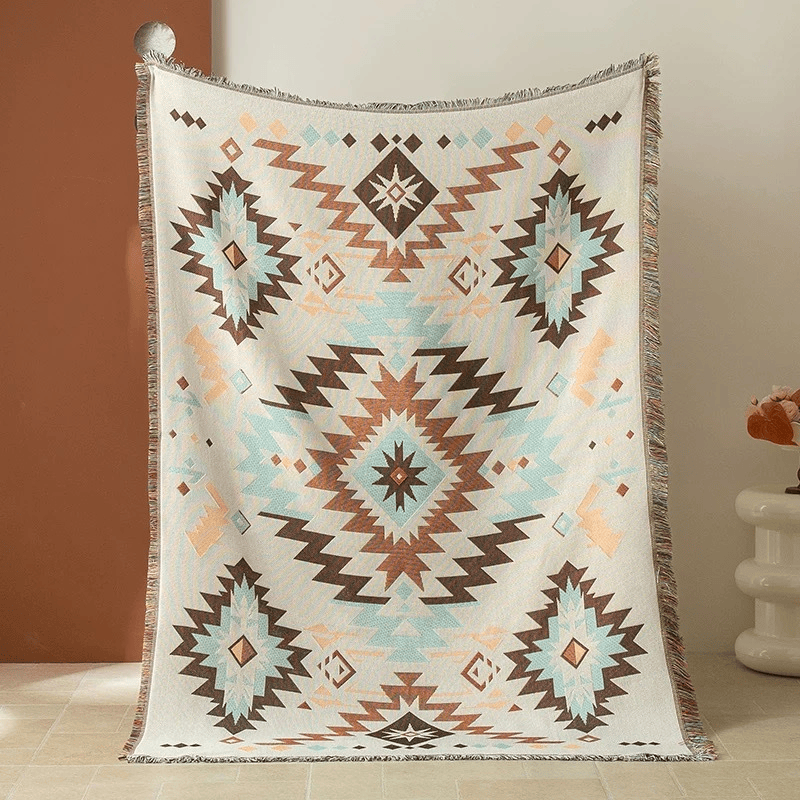 Jeté décoratif à pompons géométriques bohèmes du sud-ouest d'Ownkoti - 71" × 51" - image 0