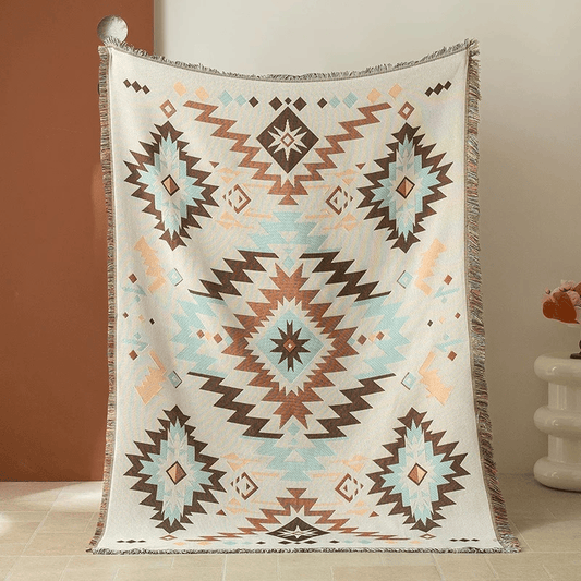 Jeté décoratif à pompons géométriques bohèmes du sud-ouest d'Ownkoti - 71" × 51" - image 0