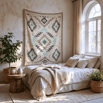 Jeté décoratif à pompons géométriques bohèmes du sud-ouest d'Ownkoti - image 3