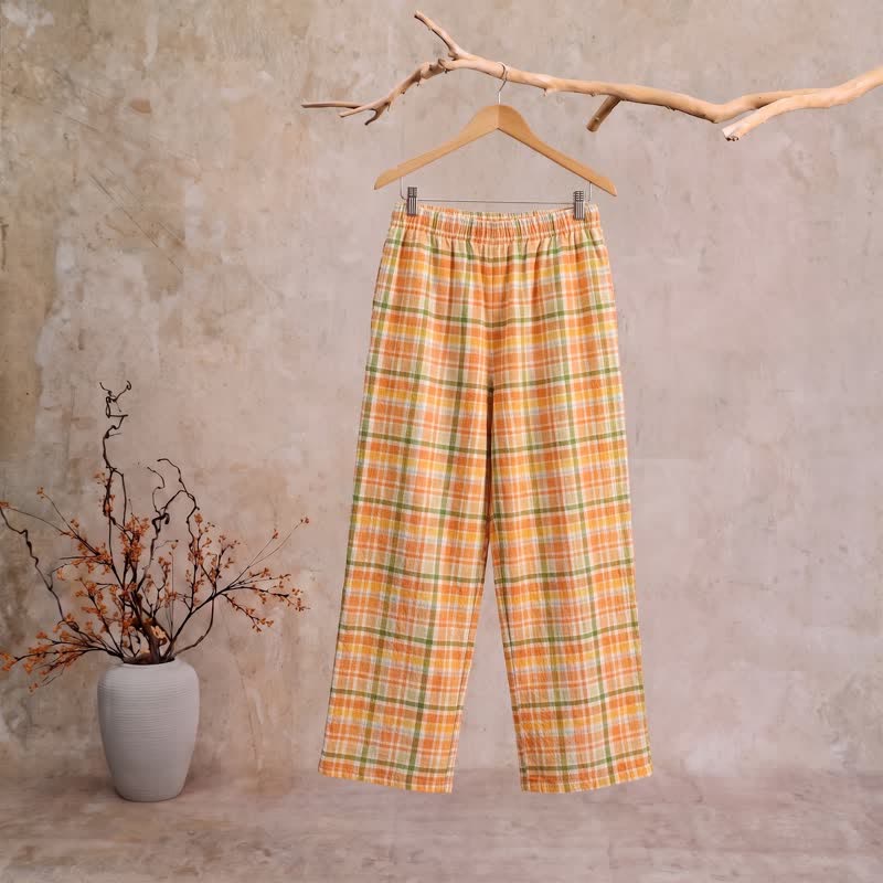 Pantalon de détente en coton à carreaux orange-soda Ownkoti - XL - image 0