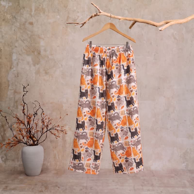 Pantalon de détente en coton Ownkoti avec motif chat orange - XL - image 0