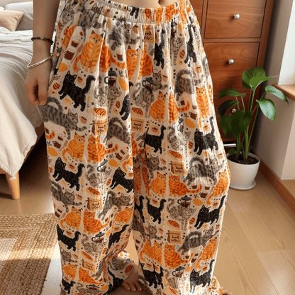 Pantalon de détente en coton Ownkoti avec motif chat orange - image 3
