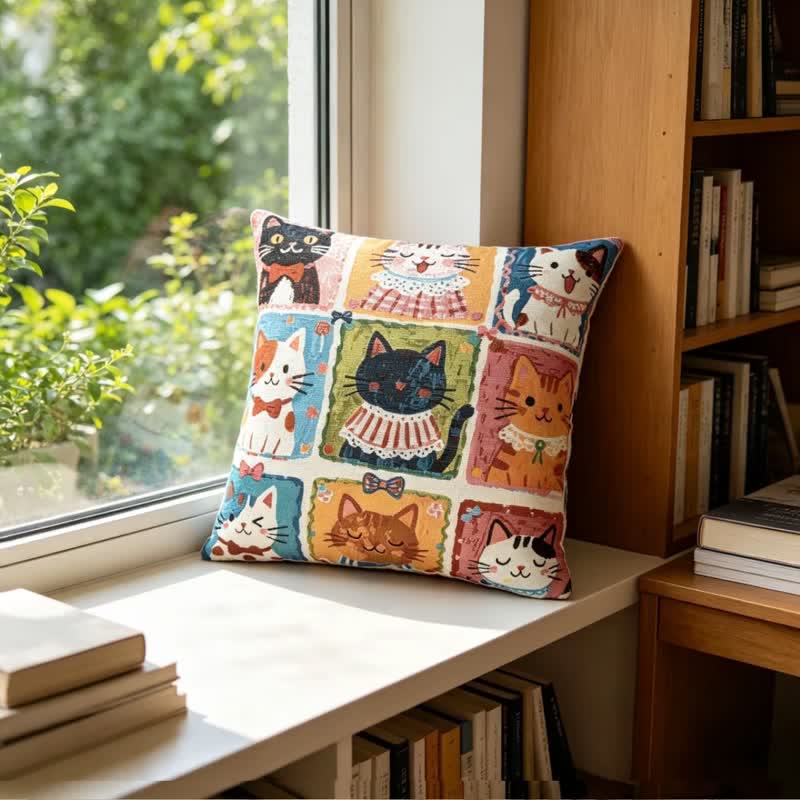 Coussin en coton Ownkoti à motif quadrillé fantaisiste de chatons multiples - image 3
