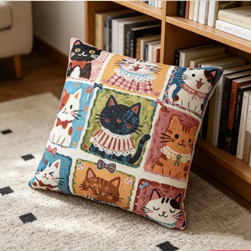 Coussin en coton Ownkoti à motif quadrillé fantaisiste de chatons multiples - image 2