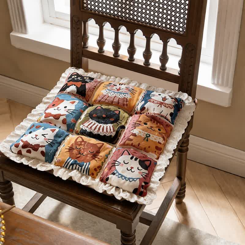Coussin de chaise en coton à motif dentelle et grille Ownkoti Cat - 16" x 16" - image 0