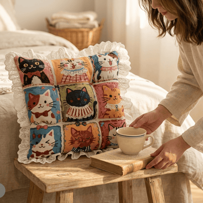 Coussin de chaise en coton à motif dentelle et grille Ownkoti Cat - image 4