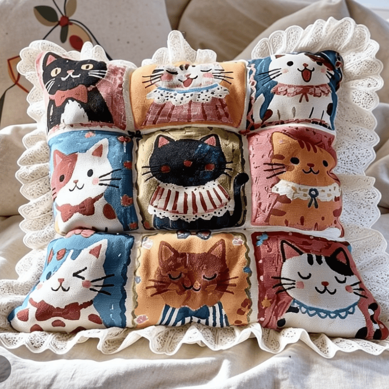 Coussin de chaise en coton à motif dentelle et grille Ownkoti Cat - image 2