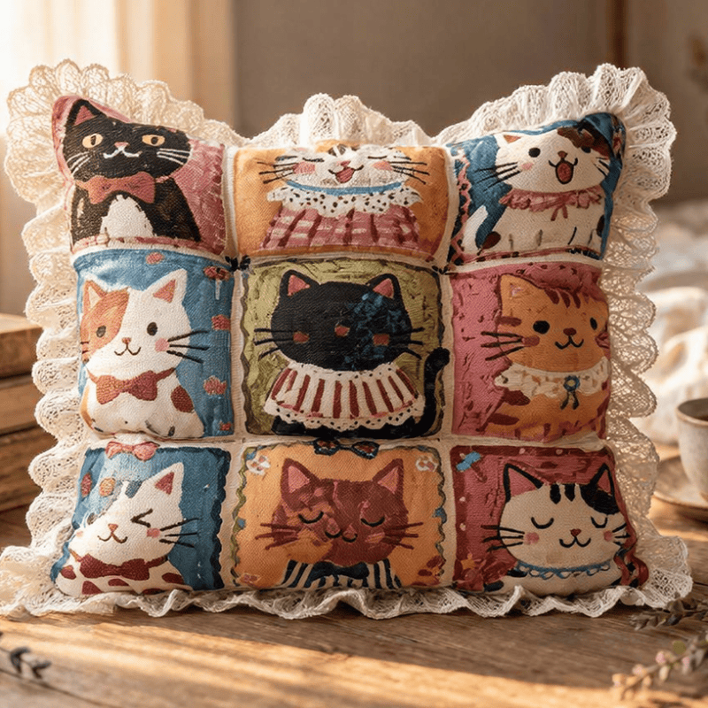 Coussin de chaise en coton à motif dentelle et grille Ownkoti Cat - image 1