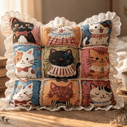 Coussin de chaise en coton à motif dentelle et grille Ownkoti Cat - image 1