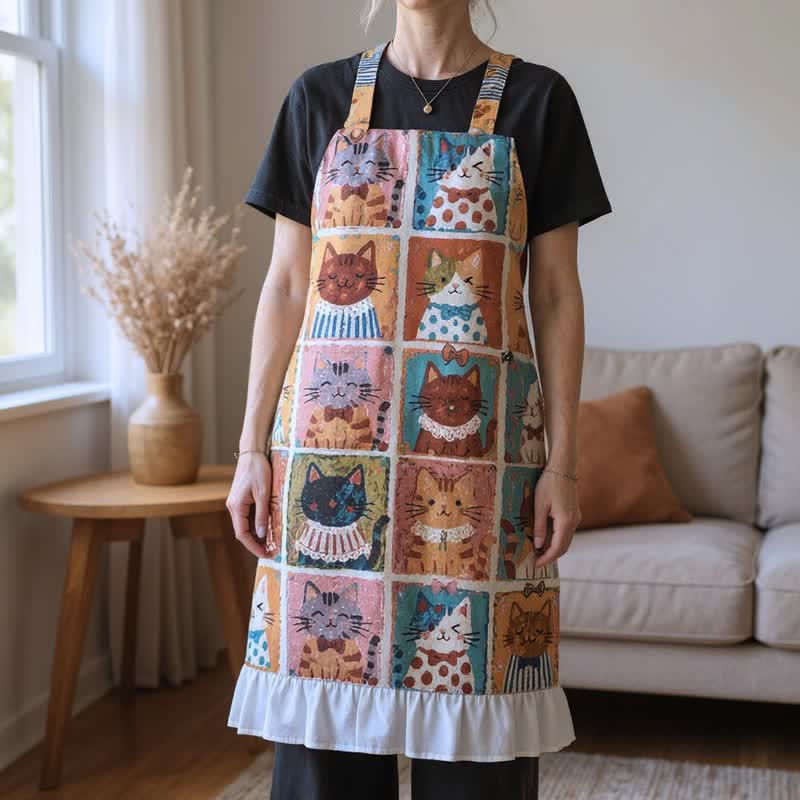 Tablier de cuisine à volants en coton à imprimé quadrillé Ownkoti - image 1
