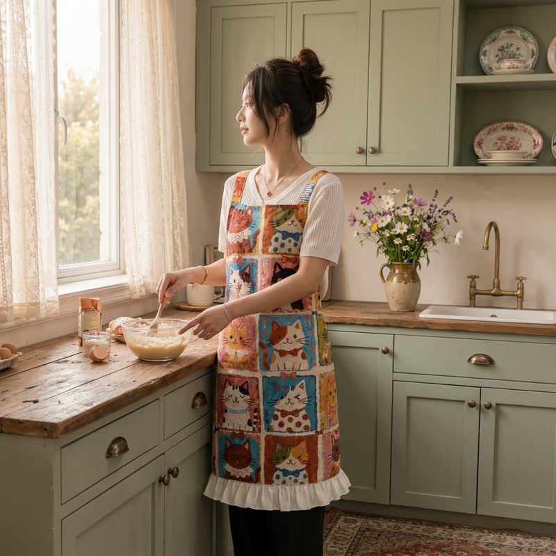 Tablier de cuisine à volants en coton à imprimé quadrillé Ownkoti - image 6