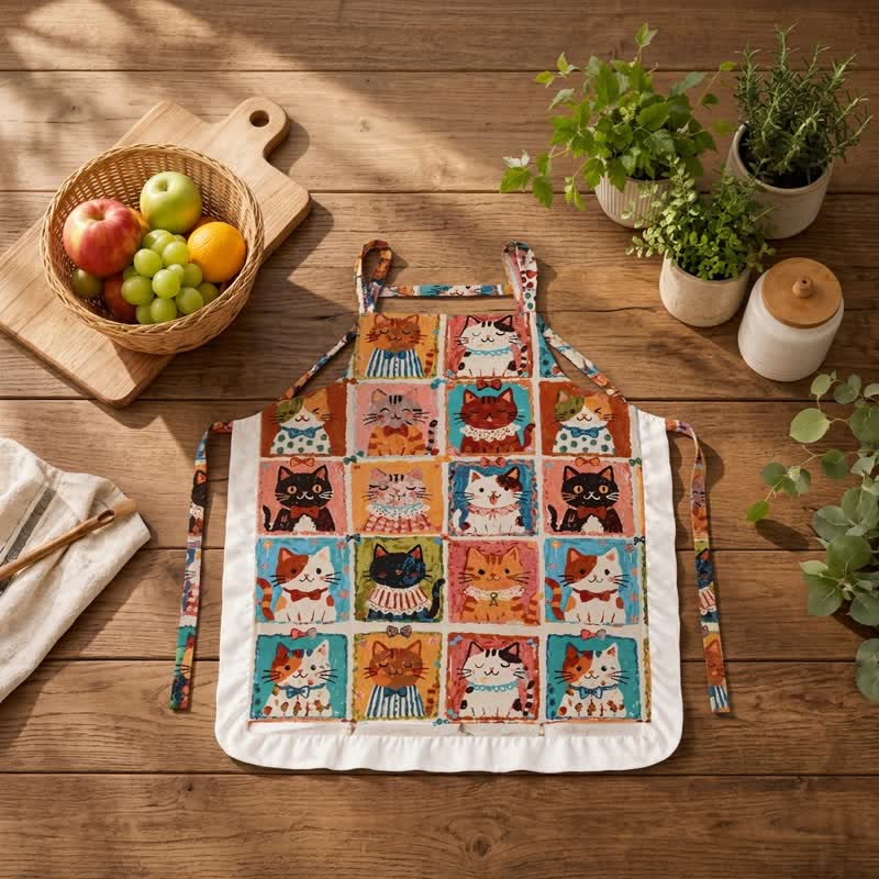 Tablier de cuisine à volants en coton à imprimé quadrillé Ownkoti - Multicolore - image 0