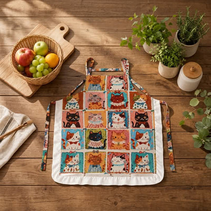 Tablier de cuisine à volants en coton à imprimé quadrillé Ownkoti - Multicolore - image 0