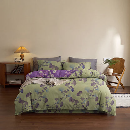 Ensemble de literie réversible en coton à motif feuille de ginkgo rétro Ownkoti - image 6