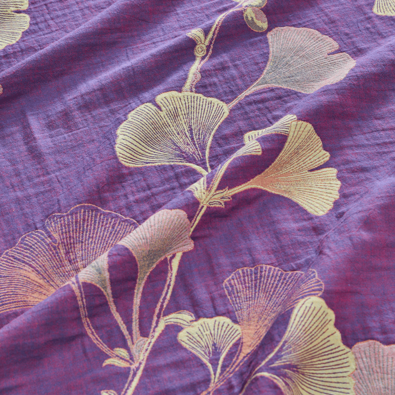 Ensemble de literie réversible en coton à motif feuille de ginkgo rétro Ownkoti - image 5