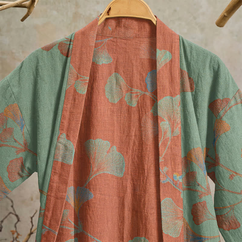 Kimono rétro en coton à feuilles de ginkgo Ownkoti - image 3