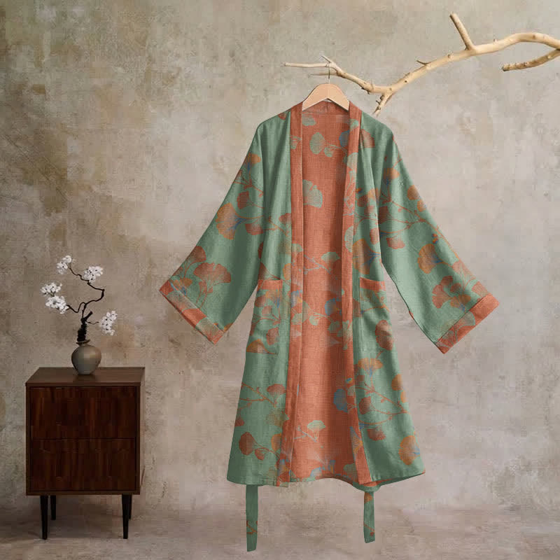 Kimono rétro en coton à feuilles de ginkgo Ownkoti - image 1