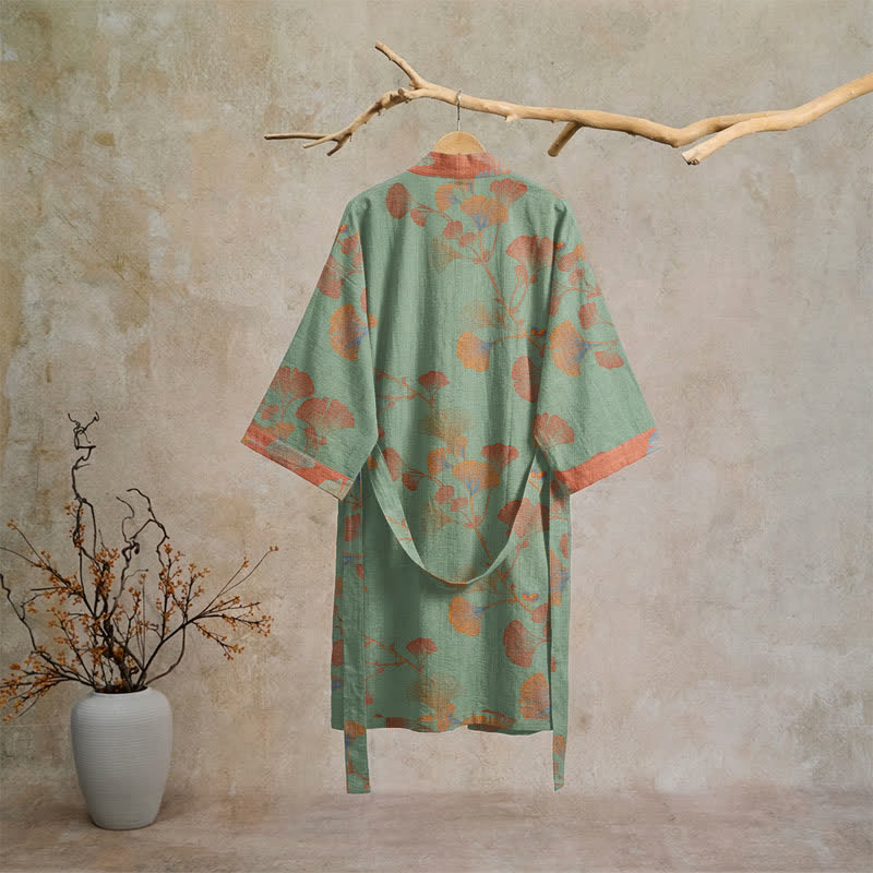 Kimono rétro en coton à feuilles de ginkgo Ownkoti - image 5