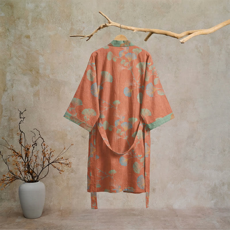 Kimono rétro en coton à feuilles de ginkgo Ownkoti - image 7