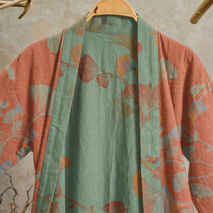 Kimono rétro en coton à feuilles de ginkgo Ownkoti - image 9